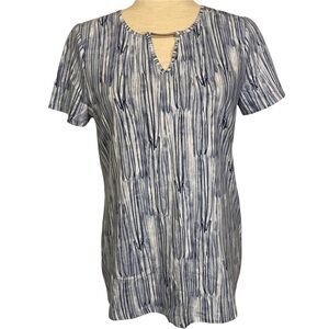 Chico’s blue watercolor short sleeved top jewel bar neckline‎ size 0/US small